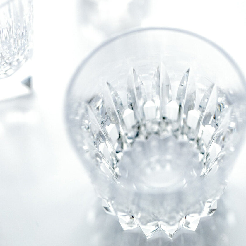 Azekura whiskey glass tumbler with intricate cut crystal pattern | Kagami Crystal, Japan