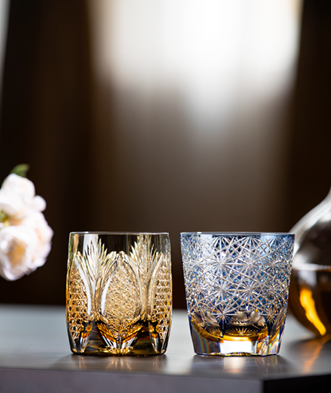 Two cut crystal tumblers by KAGAMI