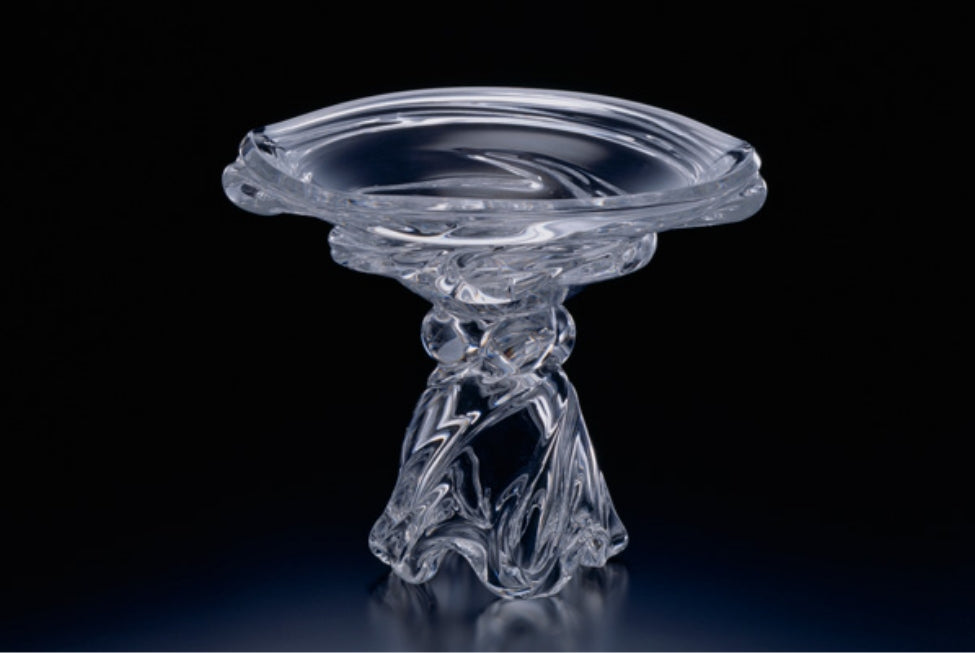Clear crystal footed bowl with a sculpted stem