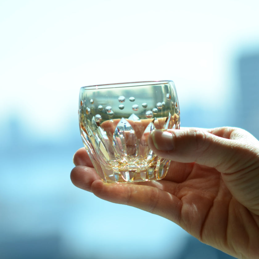 [SAKE CUP] SAKE CUP SUNFLOWER BY SATOSHI NABETANI MASTER OF TRADITIONAL CRAFTS | EDO KIRIKO | KAGAMI CRYSTAL