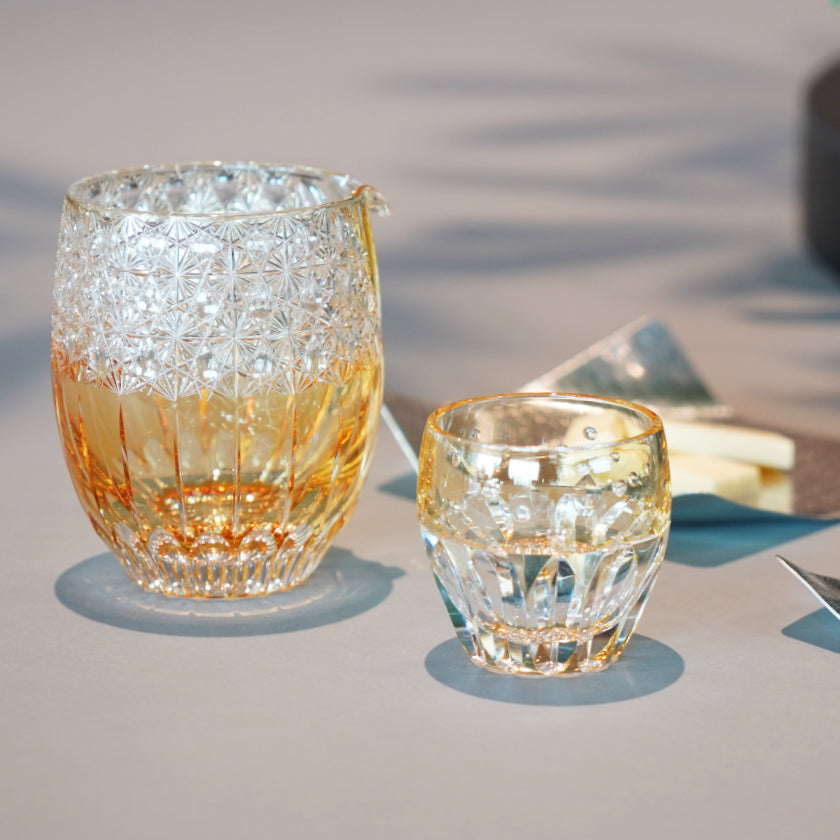 [SAKE CUP] SAKE CUP SUNFLOWER BY SATOSHI NABETANI MASTER OF TRADITIONAL CRAFTS | EDO KIRIKO | KAGAMI CRYSTAL