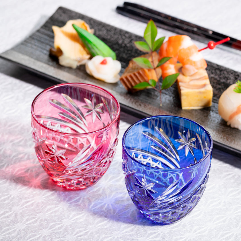 [SAKE CUP] PAIR OF SAKE CUPS SEIBO (STARRY SKY) | EDO KIRIKO | KAGAMI CRYSTAL