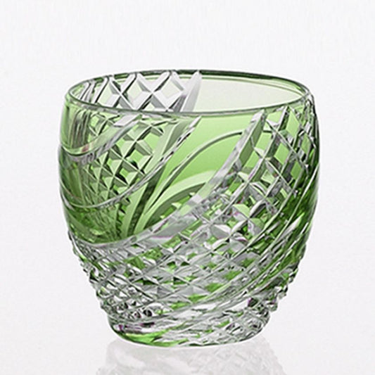 [SAKE CUP] FISH SCALES STRIP GREEN | EDO KIRIKO | KAGAMI CRYSTAL