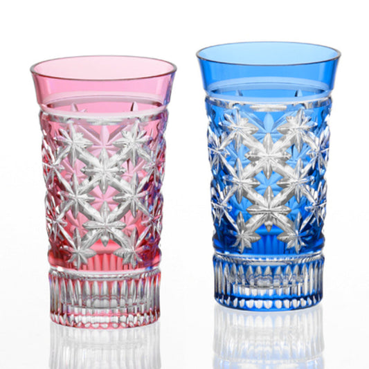 [GLASS] PAIR OF SLIM GLASSES PATTERN OF CONNECTED STARS | EDO KIRIKO | KAGAMI CRYSTAL