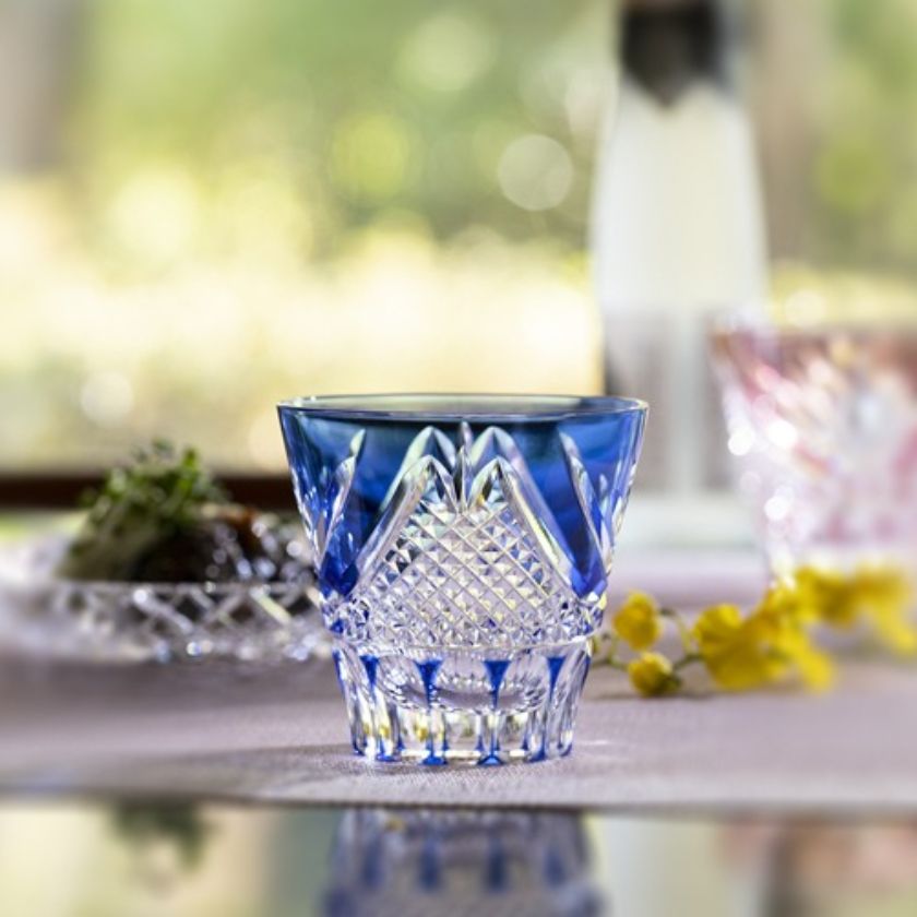 [SAKE CUP] PAIR OF SAKE CUPS FUJI | EDO KIRIKO | KAGAMI CRYSTAL