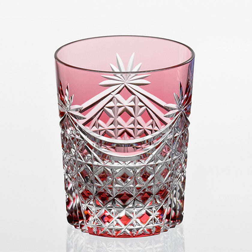 [ROCKS GLASS] PAIR OF WHISKEY GLASSES DRAPE & TETRAGONAL BASKET WEAVE | EDO KIRIKO | KAGAMI CRYSTAL