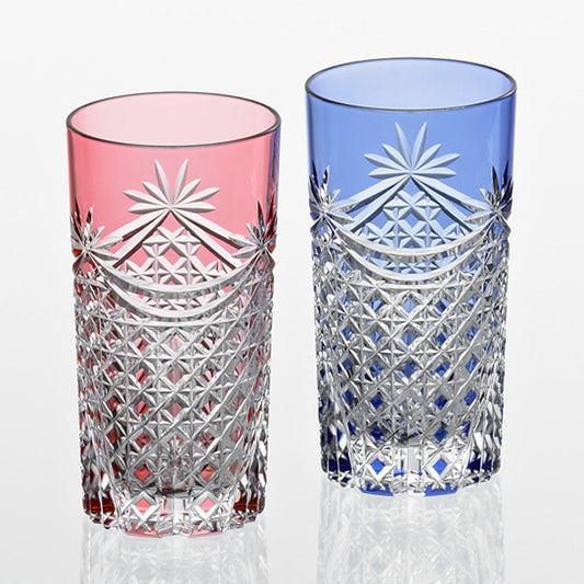 [GLASS] PAIR OF TUMBLERS DRAPE & TETRAGONAL BASKET WEAVE | EDO KIRIKO | KAGAMI CRYSTAL