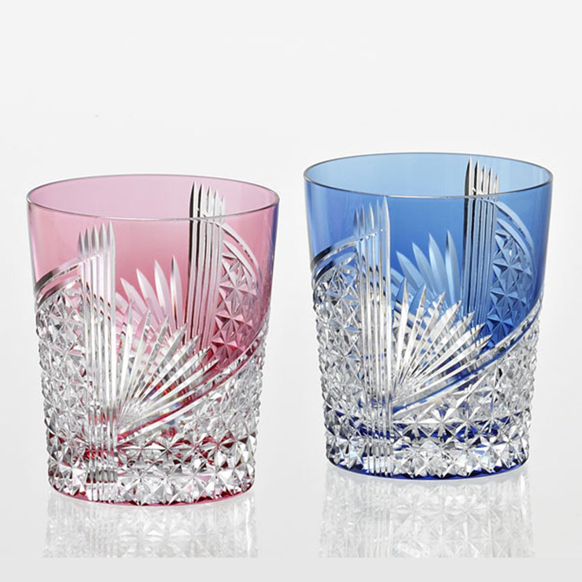 [ROCKS GLASS] PAIR OF WHISKEY GLASSES PAPER CRANE | EDO KIRIKO | KAGAMI CRYSTAL