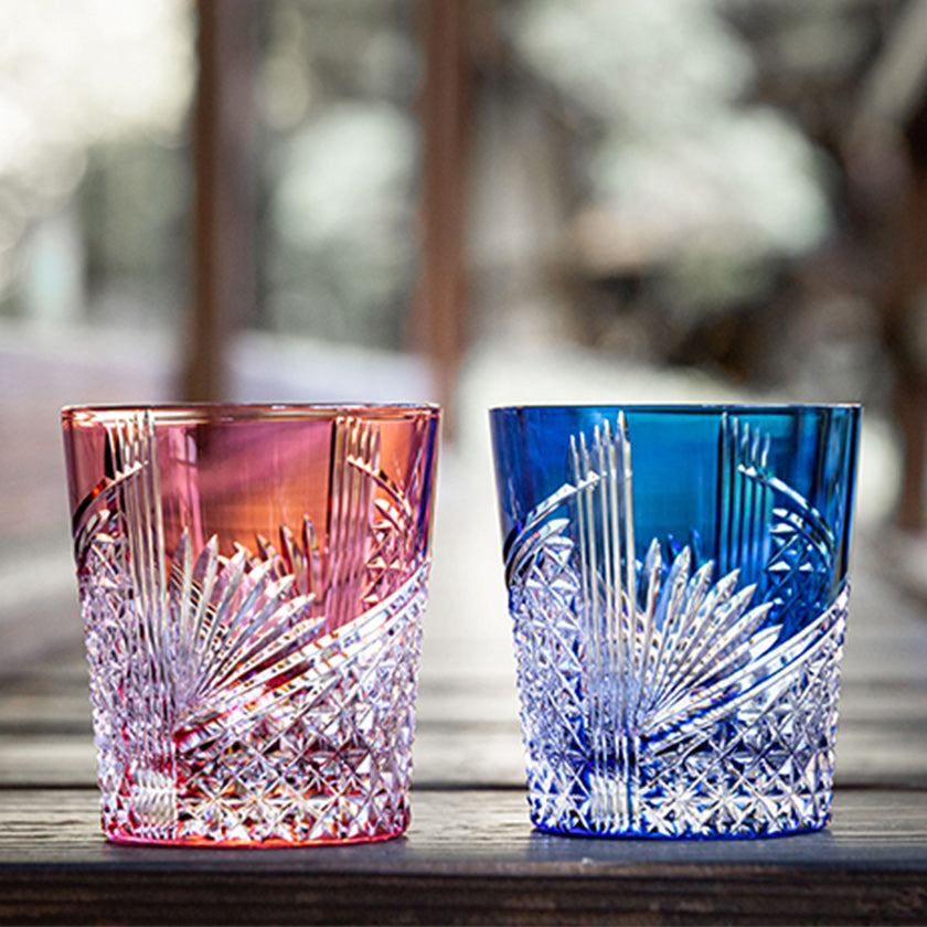 [ROCKS GLASS] PAIR OF WHISKEY GLASSES PAPER CRANE | EDO KIRIKO | KAGAMI CRYSTAL