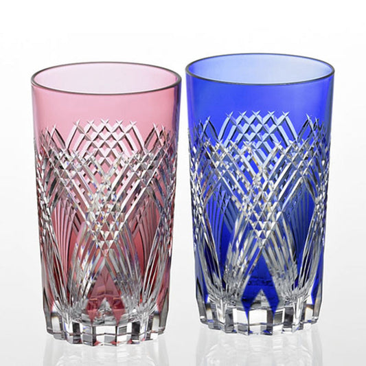 [GLASS] PAIR OF TUMBLERS CROSSOVER GROOVES | EDO KIRIKO | KAGAMI CRYSTAL