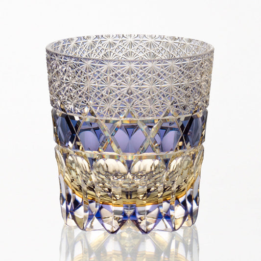 [ROCK GLASS] WHISKEY GLASS KASANEIROME SHIHOU BY TOMOKAZU NOGUCHI MASTER OF TRADITIONAL CRAFTS | EDO KIRIKO | KAGAMI CRYSTAL