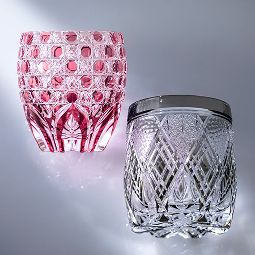 [ROCK GLASS] WHISKEY GLASS SAIKA BY JUNICHI NABETANI MASTER OF TRADITIONAL CRAFTS | EDO KIRIKO | KAGAMI CRYSTAL