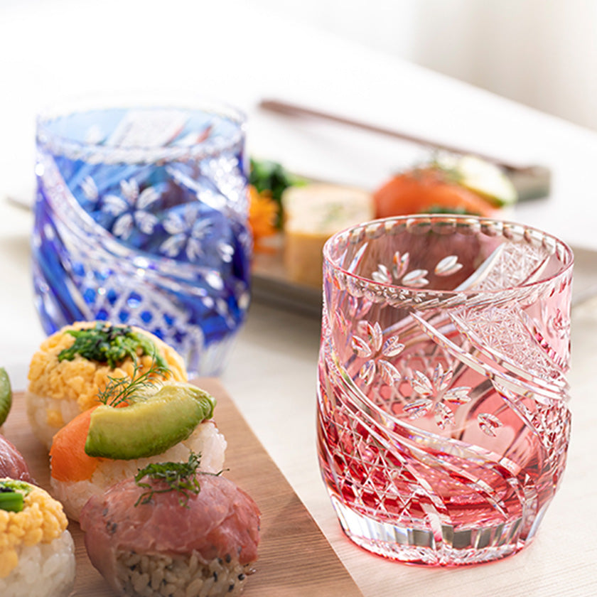 [ROCK GLASS] WHISKEY GLASS SAKURA NAGARE RED | EDO KIRIKO | KAGAMI CRYSTAL