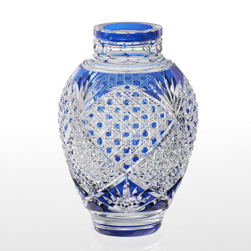 [VASE] HEMP LEAVES & OCTAGONAL BASKET WEAVE | EDO KIRIKO | KAGAMI CRYSTAL