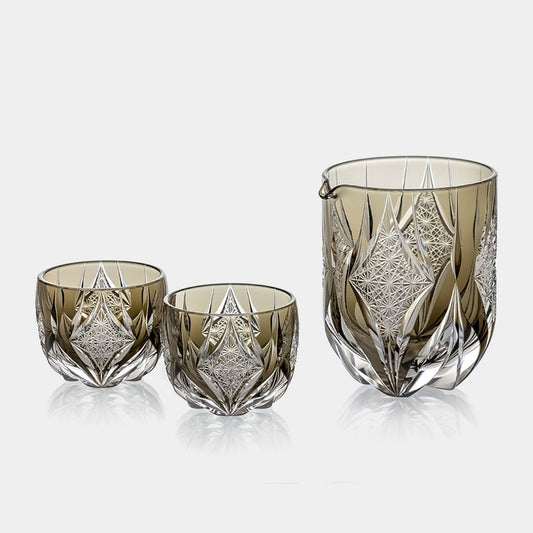 [SAKE BOTTLE] SAKE SET WARAKU BY TATSUYA NEMOTO MASTER OF TRADITIONAL CRAFTS | EDO KIRIKO | KAGAMI CRYSTAL