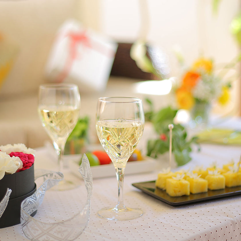 [GLASS] PAIR OF WINE GLASSES 'BONHEUR' | CRYSTAL GLASS | KAGAMI CRYSTAL