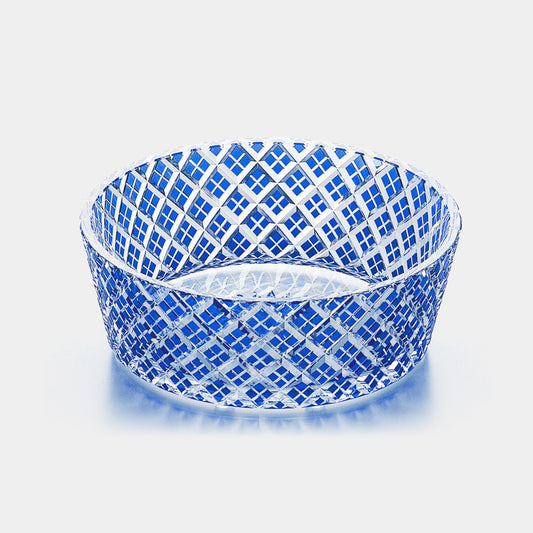 [LARGE BOWL] LAYERED BAMBOO FENCE (BLUE) | EDO KIRIKO | KAGAMI CRYSTAL