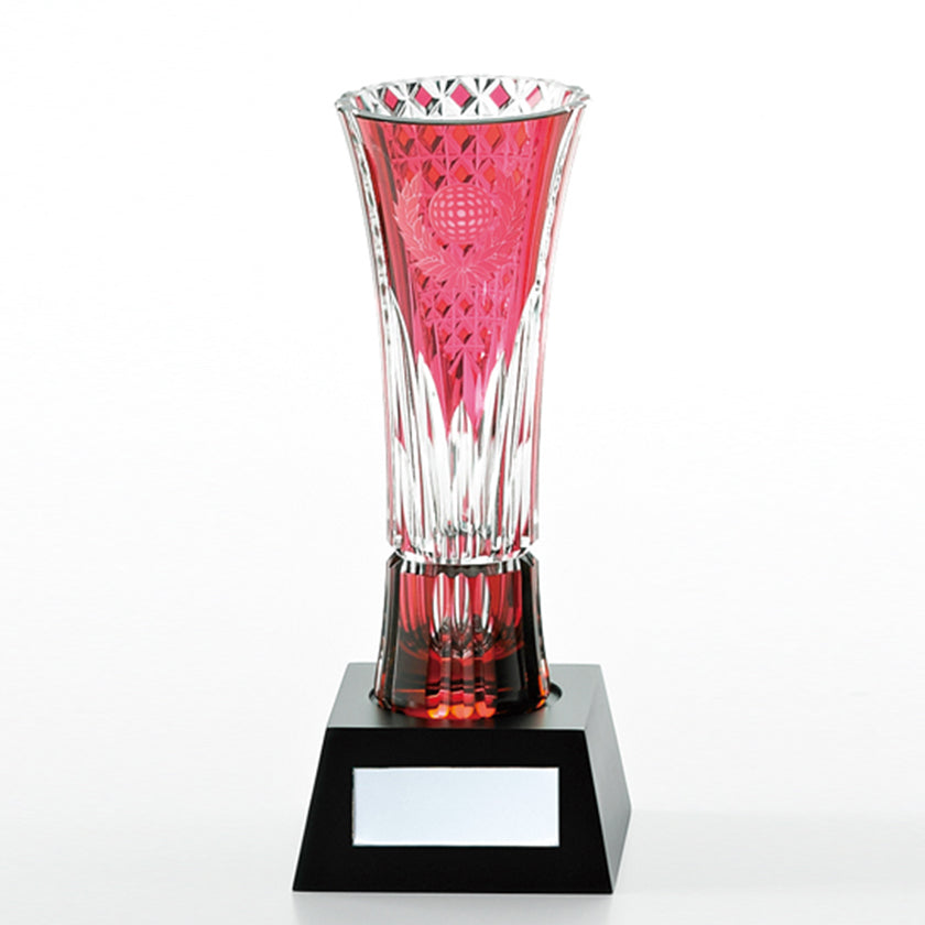[TROPHY] TROPHY (RED) BAMBOO LEAVES & TETRAGONAL BASKET WEAVE | EDO KIRIKO | KAGAMI CRYSTAL
