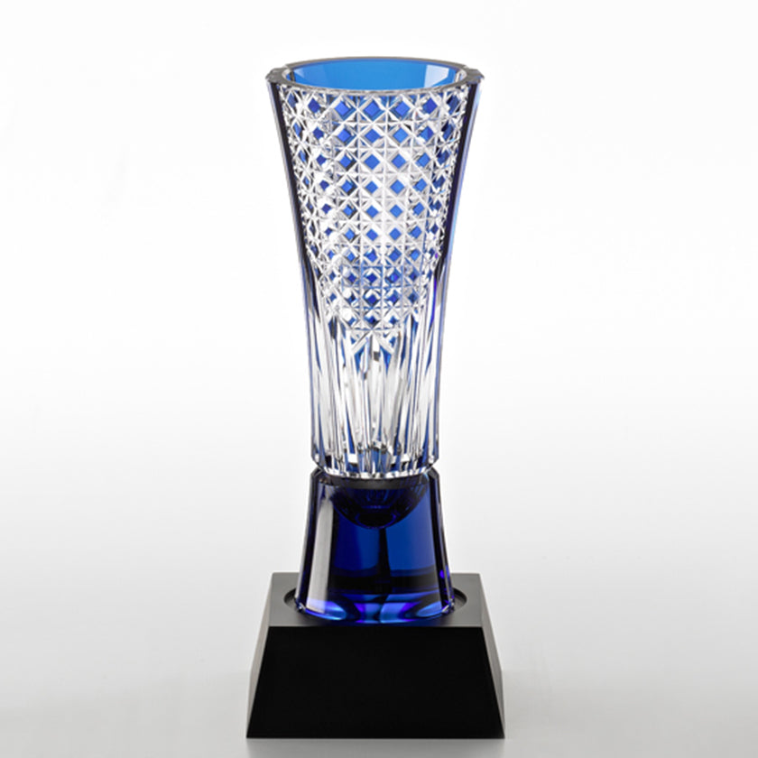 [TROPHY] TROPHY (BLUE) BAMBOO LEAVES & TETRAGONAL BASKET WEAVE | EDO KIRIKO | KAGAMI CRYSTAL